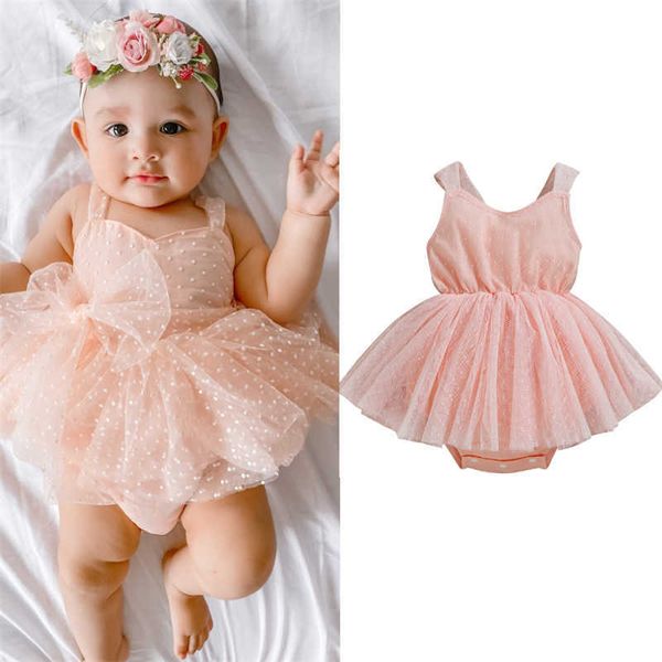 Barboteuses 2022 Été Nouveau-né Bébé Couleur Unie Mesh Tulle Romper Filles Vêtements Princesse Combinaison Sans Manches Jupe Costume J220922