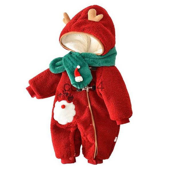 Mamelucos 2023 Navidad Bebé Mono Conjunto de bufanda Ciervo de dibujos animados Una pieza Ropa para niños Grueso Invierno Body para niñas Corea del Sur Niños pequeños Onesie x1013