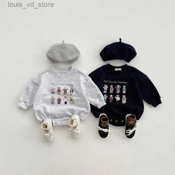 Mamelucos 2023 Nuevo bebé de manga larga de dibujos animados Body de algodón infantil casual mono moda oso impresión recién nacido niño niña ropa 0-24m T231205