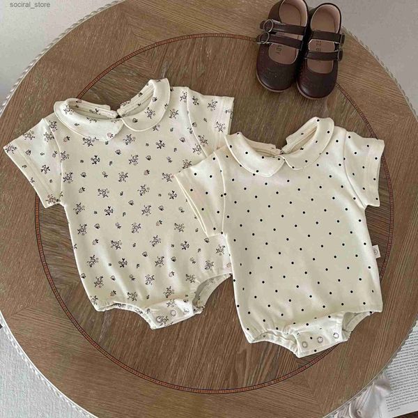 ROMMERS 2023 Nouveau bébé Summer Summer Sleeve Peter Pan Collar Body Body Fille Floral Dot Print Jugit