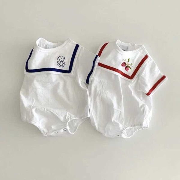 Rompers 2023 Nouveau été bébé Baby Boys Girls Bodys Bodys Cotton Cotton Dog Chien Cherry Unisexe Colaire à sauts à manches courtes H240423