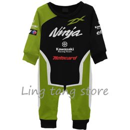 Pagliaccetti 2023 Vendita verde Baby Stampa 3D Abbigliamento sportivoBaby Boy Girocollo Manica lunga Tuta Fans Racing Creeper 231207