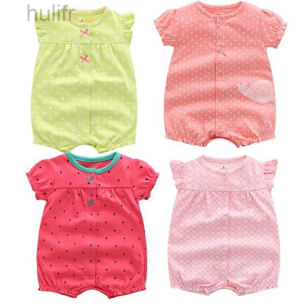 Rompers 2023 Été Baby Rompers Baby Girls Vêtements 100% Coton NOUVELLE-NÉBÉ BEBY BOY COSSURS AUTES SURNAGES CORDES CHERSES CHANGES D240425