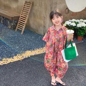 Rompers 2023 Summer Girls Korean Style Floral Surdimensiasme Sauthes Baby Girl Low Loose Thin Short Suit Suit H240423