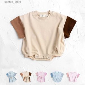 Rompers 2023 NOUVELLE-NÉNÉ Été garçons garçons filles surdimensionnées Rompers Unisexe Romper pour bébés Coton solide Coton Body à manches courtes L410