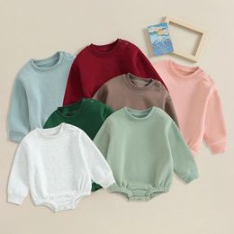 Barboteuses 2024-09-19 Lioraitiin 0-18M né bébé garçon fille tenues polaire couleur unie bulle body sweat à manches longues vêtements chauds