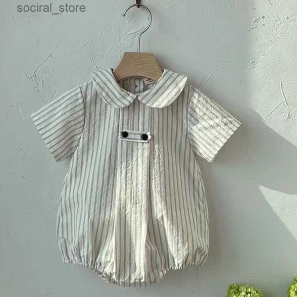 Rompers 2024 Baby Boys Girls Jumps Suit Summer NOUVEAU NOUVEAU Doll Collier Baby Girls Vêtements Coton Toddler Baby Girl Romper Style coréen L240402