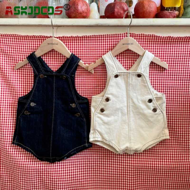 Rompers 2024 Black Baby Boys and Girls 0-24M Baby Cotton Denim Coat Solid Color Fashion Summer Clothing Newborn Tight ClothingL2405