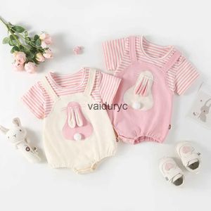 Rompers 2024 SummerBaby Girls Clothes Toddler Bunny One Piece Girls Migne Girls Bodys H240429