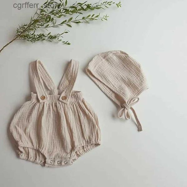 Rompers 2095a Baby Linen Cotton Bib Jumps 2022 Été Nouveau triangle respirant mince Costume d'escalade de nouveau-née Sous-nées courte L410