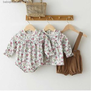 Barboteuses 2pcs bébé filles vêtements ensemble floral barboteuse t-shirt + short PP été nouveau-né bébé filles vêtements infantile bébé filles vêtements costume T230529