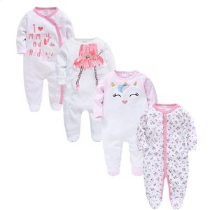 Rompers 3 4 PCS Lot Lot Baby Girlwer Diseño encantador Nacido Cotton Boys Manga larga 0 3 meses JumpSuit 231030