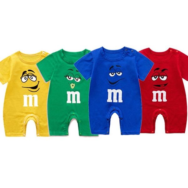 Barboteuses 3 6 9 mois né bébé vêtements été à manches courtes Infantil barboteuse pur coton bébé filles Onesie imprimer M Bean Cartoon combinaison 230522