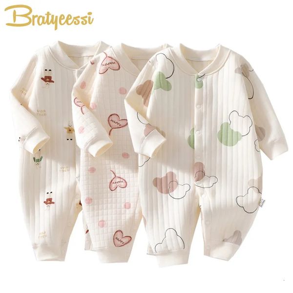 Barboteuses 3 couches né barboteuse coton ours lapin dessin animé bébé fille combinaison automne hiver enfant en bas âge tenue infantile Onesie enfants garçon vêtements 230927