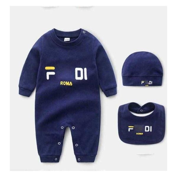 Mamelucos 3 PCS Set Sombrero Babero Mono Niños Diseñador Niñas Niños Marca Carta Ropa de bebé recién nacido Niño Drop Entrega Ropa de maternidad Dhobl