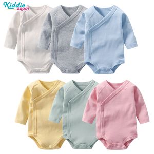 Rompertjes 3Pcs Born Fall Jumpsuit Baby Jongen Meisje Lange Mouw Rompertjes Baby Peuter Kleding 100% Katoen Bodysuit Effen kleur 230606