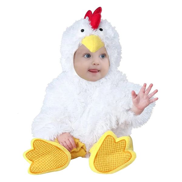 Barboteuses 3 pièces/ensemble bébé poulet poussin Costume pour garçons filles Halloween pâques déguisement combinaison avec chaussures infantile polaire barboteuses 231020