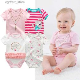 Rompers 4pcs Baby Girl Summer Bodysuit Sweet Newborn Pink Jumpsuit Floral Pattern 2022 Lindo chico infantil