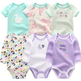 Barboteuses 6 pièces/lot Baru Lahir combinaison Bayi Gadis Anak Laki-laki barboteuses Bayi Pakaian ensemble Pendek Lengan Panjang Baju Musim Semi Musim Panas Bebe pakaian 230425