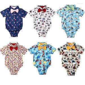 Rompertjes 6 Stijl Peuter Kid Baby Boy Gentleman Body Kleding Flamingo Cartoon Print Strik Jumpsuit Zomer Outfit