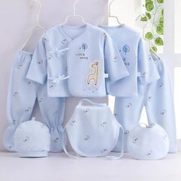 Barboteuses 7 pièces de printemps nouveau-né bébé fournitures vêtements pour enfants dessin animé mignon coton T-shirt + pantalon + chapeau bébé garçon et fille ensemble de vêtements BC316 231208