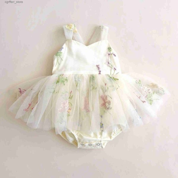 ROMMERS 8479 NOUVELLES Vêtements nouveau-nés 2024 Été Nouvelle Fashion Girls Moipe Jupe Gauze Sling Suit Cute Broidered Princess grimpant vêtements L410