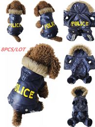 Barboteuses 8 pièces vêtements pour animaux de compagnie Cosplay Style de Police épaissir chaud chien manteau hiver coupe-vent manteau combinaison nouveaux vêtements à capuche pour chiens