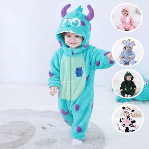 Rompertjes Anime Kigurumis Baby Meisjes Kleding Romper Winter Zachte Warme Baby Jongens Onesie Bodysuit Cosplay Kostuum Capuchon Rits Jumpsuits 231023