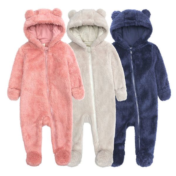 Mamelucos Arctic Velvet con capucha Bebé Romper Ropa de niña de invierno Manga larga Infantil Color sólido Ropa nacida 0 12 años 230914