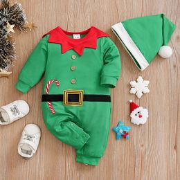 Rompertjes herfst en winter jongens meisjes babykleding Kerstmis groen Cosplay jumpsuit met lange mouwen 231027