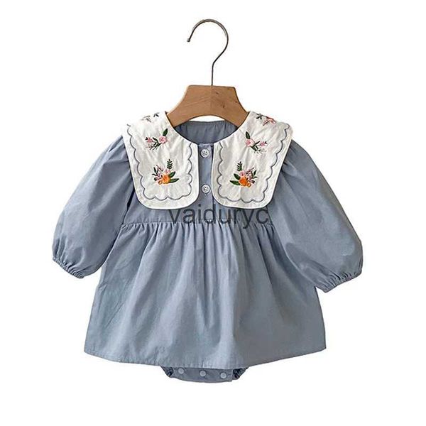 Barboteuses Automne bébé barboteuse brodé fleur filles combinaison bleu doux princesse robes nouveau-né vêtements pour fille printemps Costume 0-24 Mvaiduryc