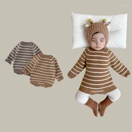 Barboteuses Automne Ins Né Bébé Tricoté Rayé Manches Longues Body Garçon Fille Bébé Coton Casual Tricot Onesie Enfant Tricots