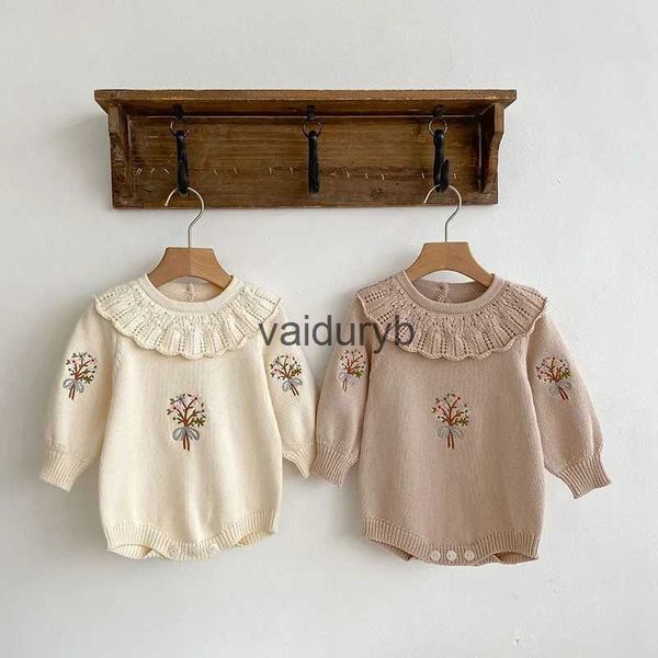 Barboteuses Automne nouveau nouveau-né tricot barboteuse filles Lotus col body bébé broder combinaison enfants à manches longues infantile vêtements amplesvaiduryb