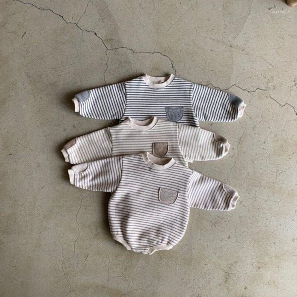 Barboteuse automne-hiver pour bébé, body rayé à manches longues, garçon et fille, combinaison mignonne avec poches, vêtements pour nourrissons de 0 à 24 mois