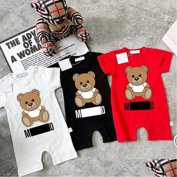 Barboteuses Bébés Costume Casual Bear Lettre Colorf Combinaison à manches courtes Été 100% coton bébé marque body nouveau-né doux onesie drop d otk0d