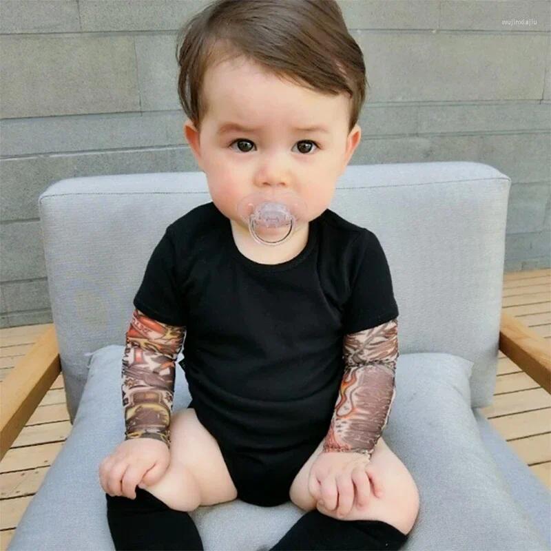 Rompers baby bodysuit pojkar flickor tatuering tryckt lapptäcke jumpsuit född kostym casual kläder småbarn barn barn kläder bodysuits