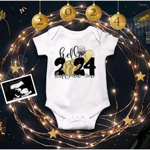 Rompertjes Baby Body Hallo 2024 Inant Romper Jaar Outfit Peuter Korte Mouw Jumpsuit Jongens Meisjes Kleding Bron Douchecadeau