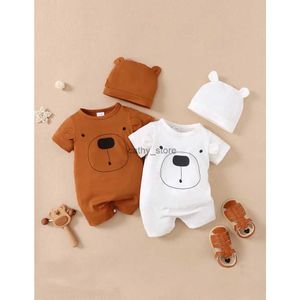 Rompertjes babyjongen 0-18 maanden romper pasgeboren babykleding schattige beer korte mouwen bodysuit met hoed 2 STUKS zomer baby babyjongen jumpsuitL231114