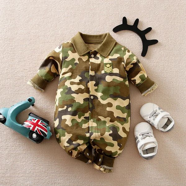 Barboteuses Bébé Garçon Vêtements Salopette Tactique Militaire Camouflage 0 3 6 9 12 18 Mois Cosplay Pyjamas Anime Déguisement Halloween Costume 231204