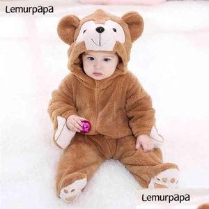 Rompertjes Baby Jongen Meisje Kleding Romper Onesie Pasgeboren Cartoon Beer Kostuum Grappig Flanel Warme Winter Babykleding 210911 Drop Leveren Dhr9B