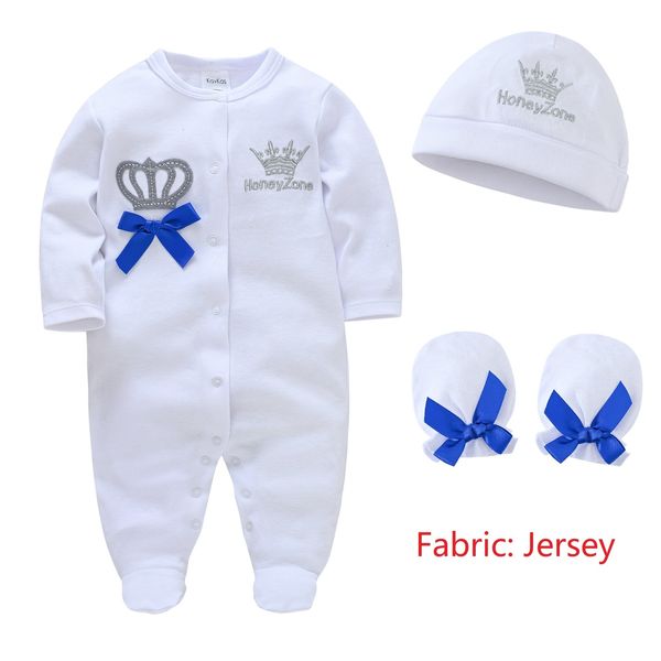 Barboteuses Bébé Garçon Fille Barboteuse Prince Princesse Couronne Royale Ensemble de Vêtements Cap Mitaines Born One-Pieces Footies 100% Coton Sleepers Pijamas 230606