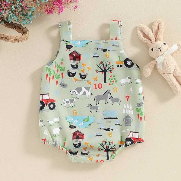 Rompers Baby Boy Sans manches Sober 1 pièce STRAPE Body Farm Farm Style Animal Printing Jumps Suit Summer Summer H240508