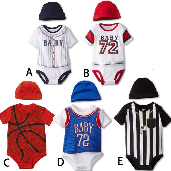 Mamelucos Bebé Niño Trajes deportivos Sombrero de baloncesto Trajes Béisbol Bebé Mamelucos Niños Traje Números Impreso 2 piezas Trajes de cuerpo 230608