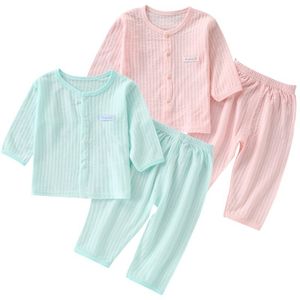 Rompertjes Baby Jongens Kleding Zomer Lange Mouwen Pak Zuigeling Effen Katoen Colothing Set Leuke Snoep Kleuren Outfits Meisje Pyjama 230607