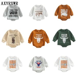 Rompertjes Baby Jongens Meisjes Sweatshirts Rompertjes Kleding Herfst Peuter geboren Lange mouw Vee Letter Print Jumpsuits Overalls Kleding 230606