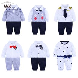 Rompertjes Baby Jongens Pilot Uniform Cosplay Romper geboren Katoen Korte Mouw Gentleman Onesies Baby Kostuum Outfit 230830