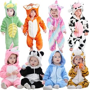 Rompertjes Baby Cartoon Romper geboren Baby Kleding Jongen Meisje Pyjama Animal Onesies Jumpsuit Koe Panda Kostuum Winter 231130