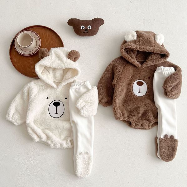 Mamelucos ropa de bebé mameluco nacido encantador otoño e invierno con capucha oso de peluche bebé polar ropa de bebe nia 230918