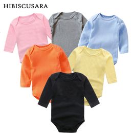 Barboteuses bébé vêtements couleur unie garçon filles barboteuse né à manches longues 100% coton combinaison Bebe printemps classique hauts t-shirts 221117