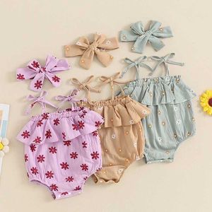 Rompers Baby Clothing Girl Summer Suit pour les vêtements de nouveau-nés Daisy Print Sans manches Bodys Bodys Set Cotton Tenues H240507